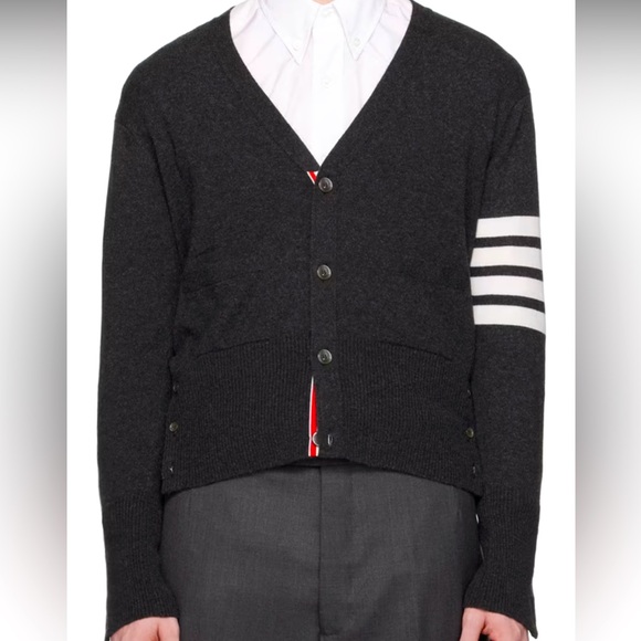 Thom Browne Other - Authentic Thom Browne 100% Cashmere Gray Side Button Arm Stripe Cardigan Size 3